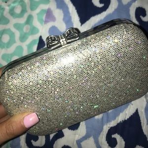 Sparkly Silver Clutch With Bow